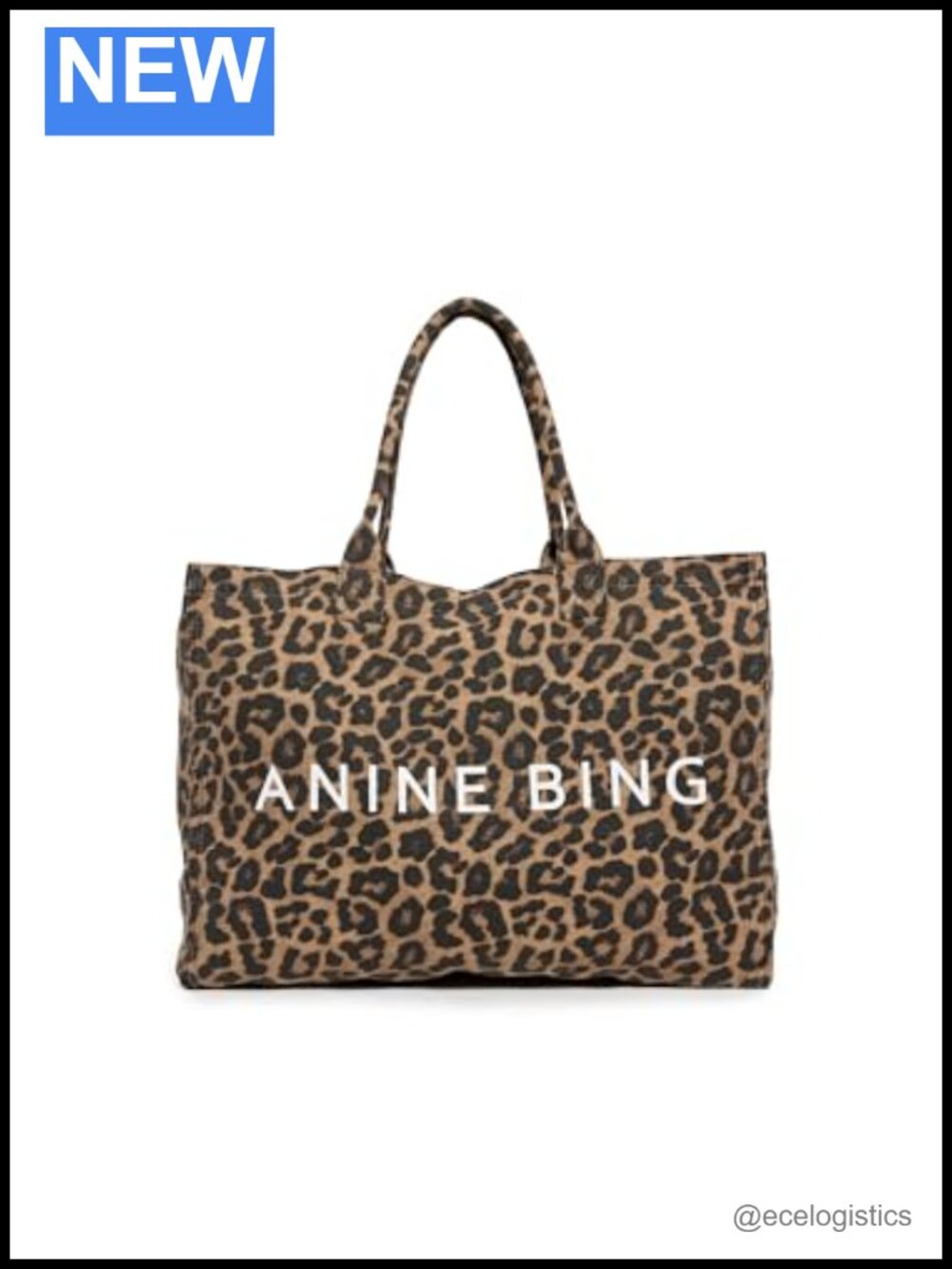Canvas Tote Bag with Leopard Print and Logo Lettering, Lightweight